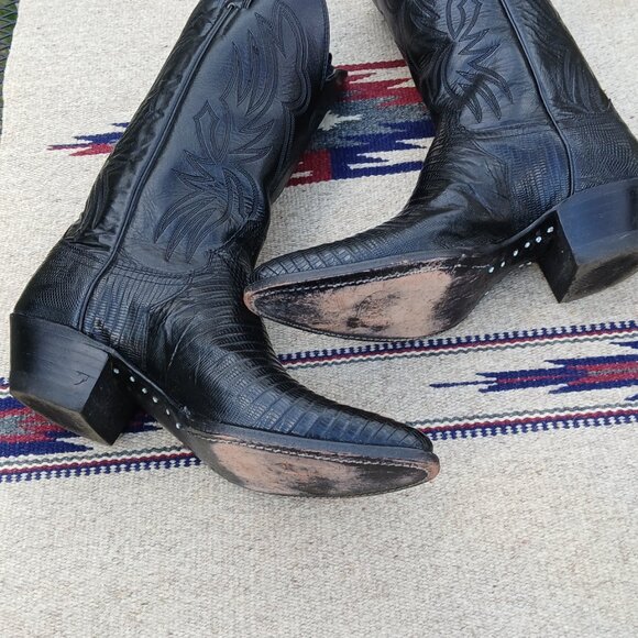 VINTAGE 80's JUSTIN COWBOY BOOTS - BLACK LIZARD/LEATHER - WOMEN'S 7.5 B - L4705 - Picture 5 of 13